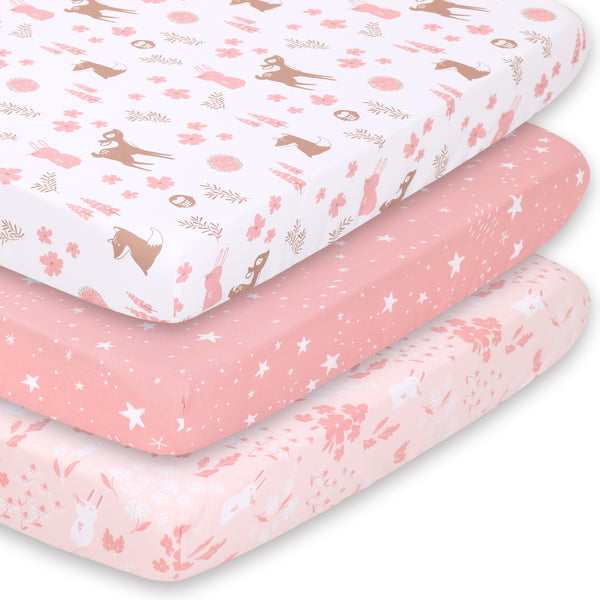 The Peanutshell Playard Sheets - Pink Woodland Floral