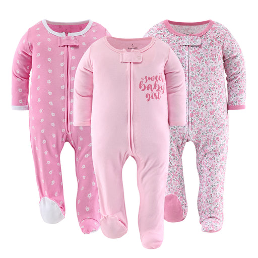 The Peanutshell Floral 3-Piece Love Footed Baby Sleepers