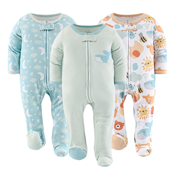 The Peanutshell Sunshine Neutral Footed Baby Sleepers for Boys or Girls 3-Pack 0-3 Months