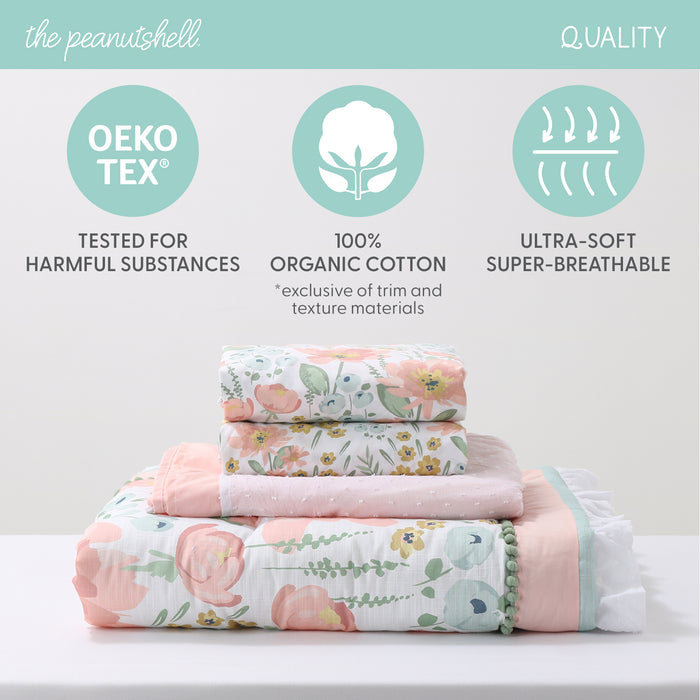 The Peanutshell Wildflower Organic Cotton Baby Bedding - 4 Piece Set