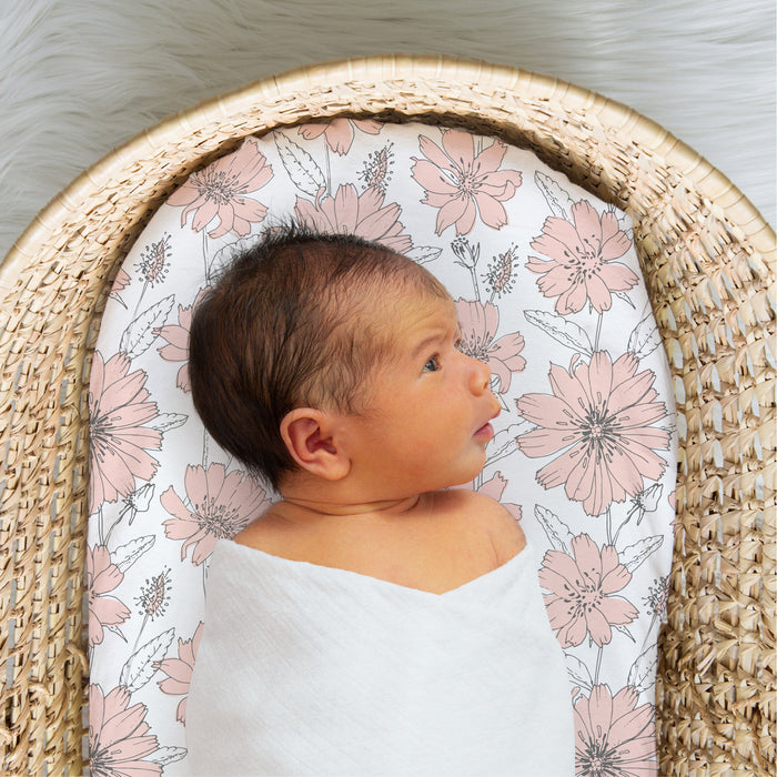 The Peanutshell Organic Cotton Jersey Bassinet Sheets, 4-Pack Cottage Floral