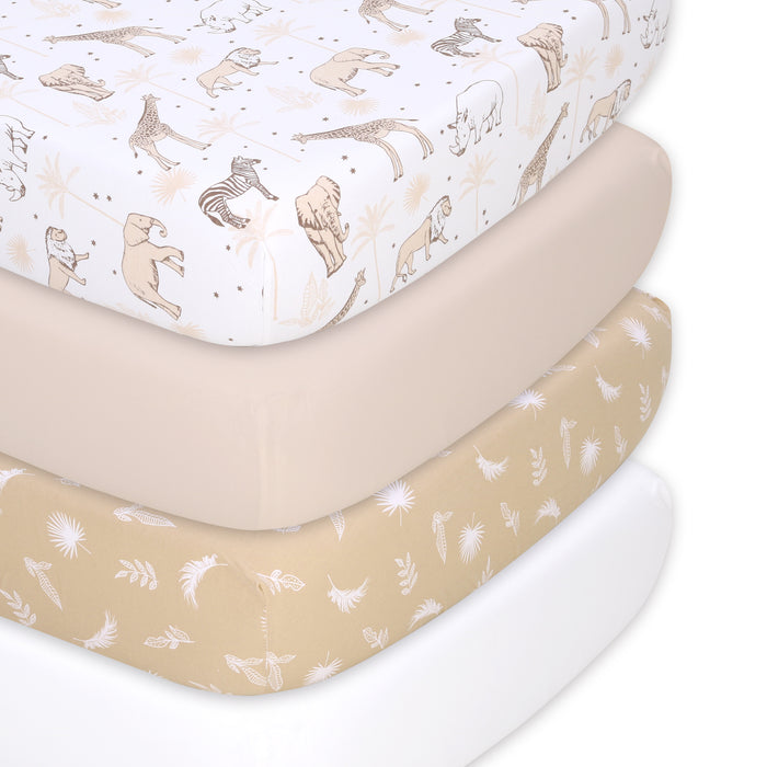 The Peanutshell Organic Cotton Jersey Fitted Crib Sheets, 4-Pack  Caramel Safari