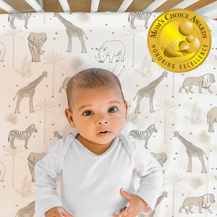 The Peanutshell Organic Cotton Jersey Fitted Crib Sheets, 4-Pack  Caramel Safari