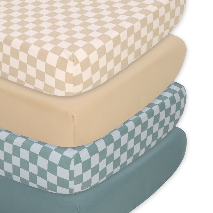 The Peanutshell Organic Cotton Jersey Fitted Crib Sheets, 4-Pack  Check