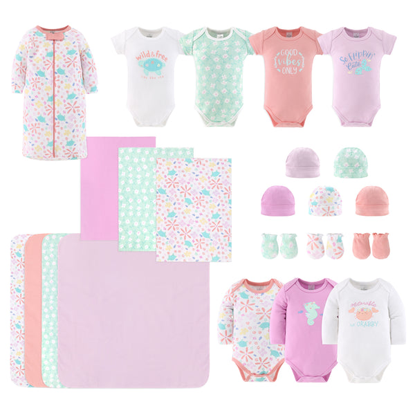 The Peanutshell Ocean Flower 23-Piece Baby Girl Layette Gift Set