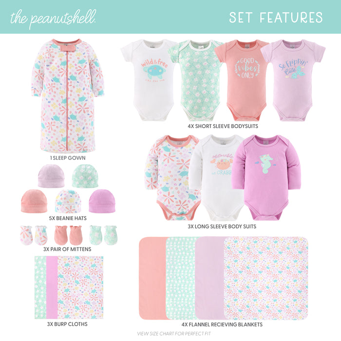 The Peanutshell Ocean Flower 23-Piece Baby Girl Layette Gift Set