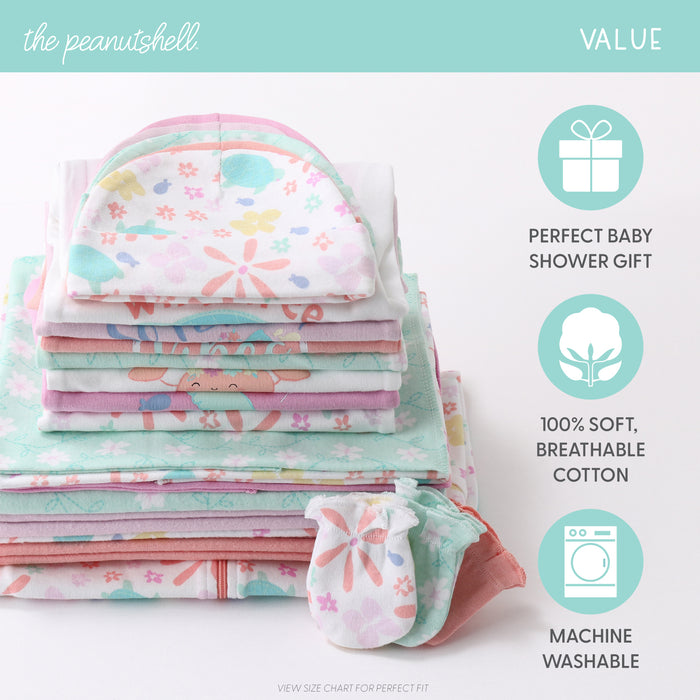 The Peanutshell Ocean Flower 23-Piece Baby Girl Layette Gift Set