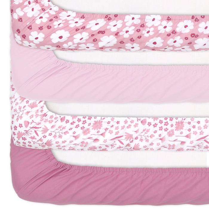 The Peanutshell Daisy Fitted Crib Sheet Set, 4 Pack