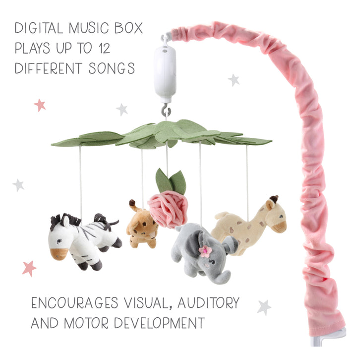 The Peanutshell Wildest Dreams Pink Musical Crib Mobile for Baby Girls