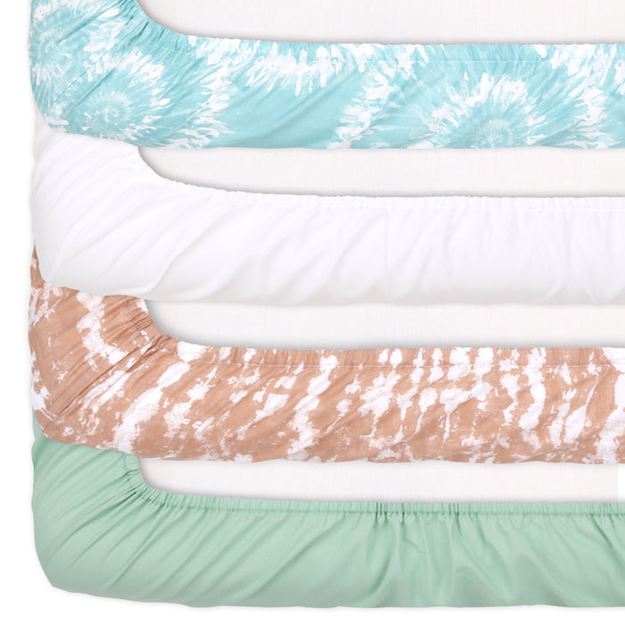 The Peanutshell Boho Tie Dye Fitted Crib Sheet Set, 4 Pack