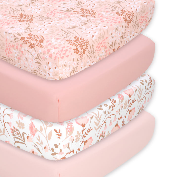 The Peanutshell 4-Pack Microfiber Crib Sheets, Whimsical Floral