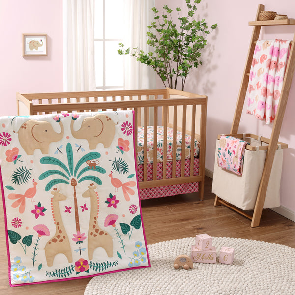 The Peanutshell Bright Safari 5-Piece Crib Bedding Set with Quilt and Blanket