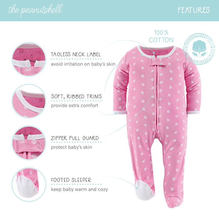 The Peanutshell Floral Love Footed Baby Sleepers 3-Pack