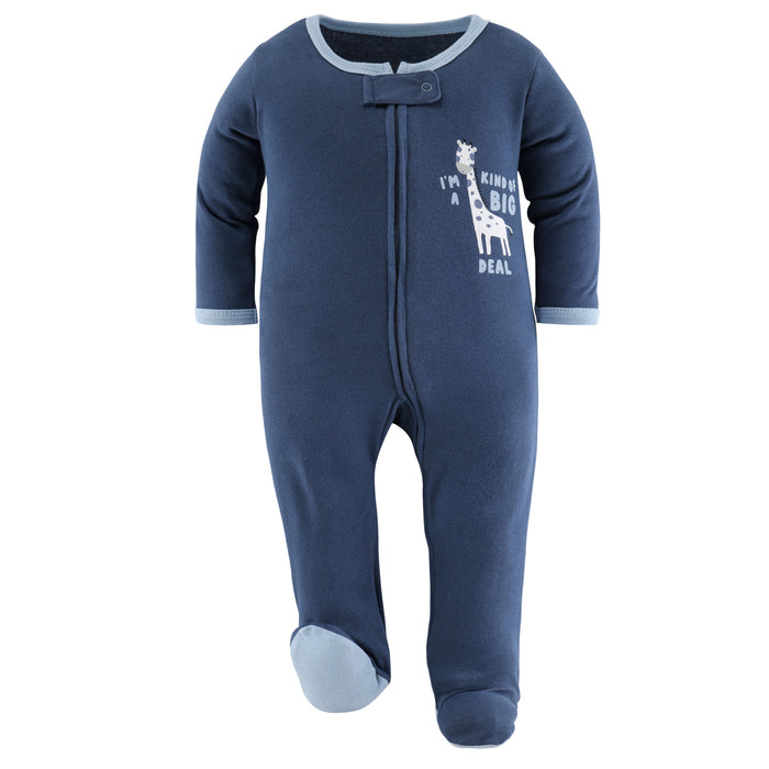 The Peanutshell Blue Safari Footed Baby Sleepers 3-Pack