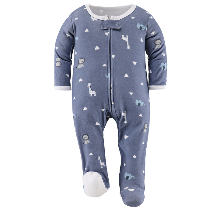 The Peanutshell Blue Safari Footed Baby Sleepers 3-Pack