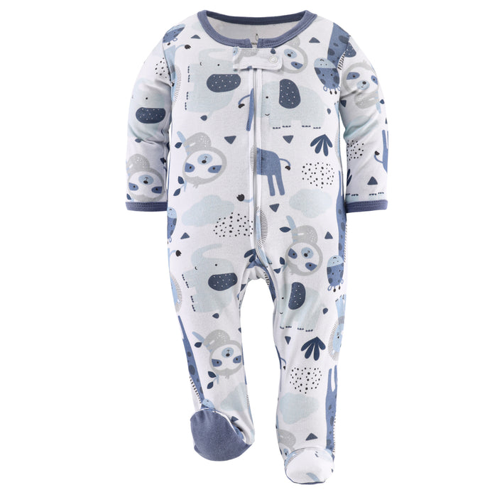 The Peanutshell Blue Safari Footed Baby Sleepers 3-Pack