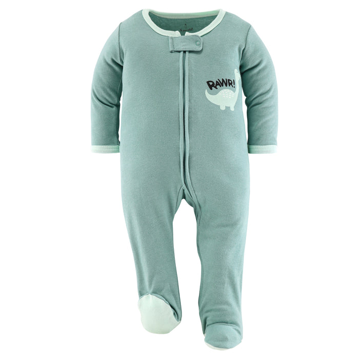 The Peanutshell Green Dino Footed Baby Sleepers 3-Pack