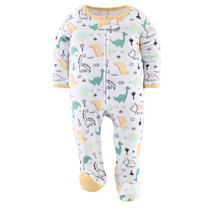 The Peanutshell Green Dino Footed Baby Sleepers 3-Pack