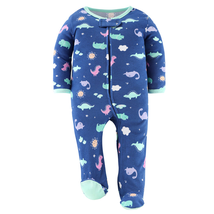 The Peanutshell Dino Girl Footed Baby Sleepers 3-Pack