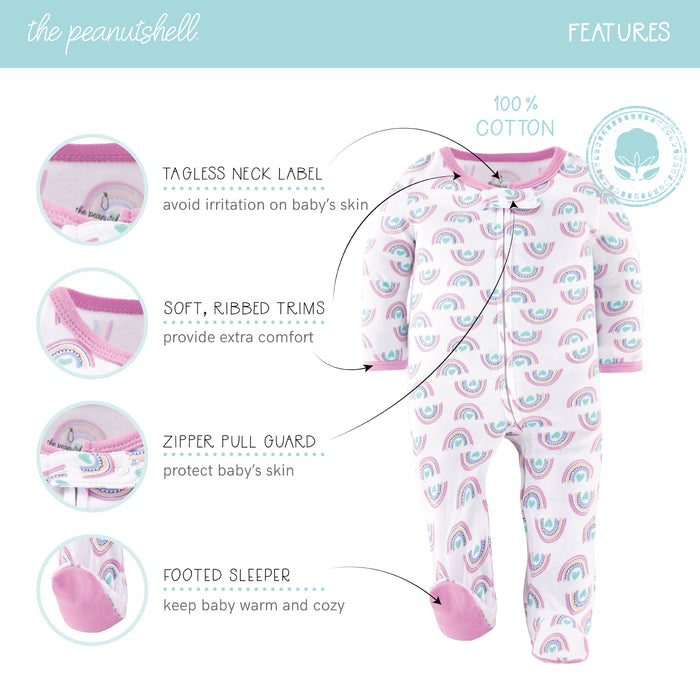 The Peanutshell Dino Girl Footed Baby Sleepers 3-Pack