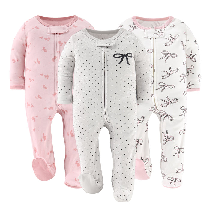 The Peanutshell Pink Balletcore Footed Baby Sleepers 3-Pack