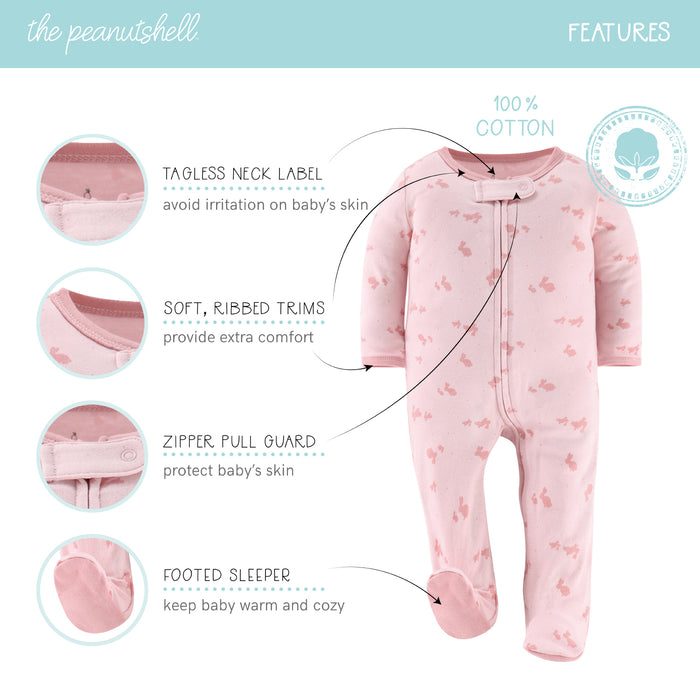 The Peanutshell Pink Balletcore Footed Baby Sleepers 3-Pack