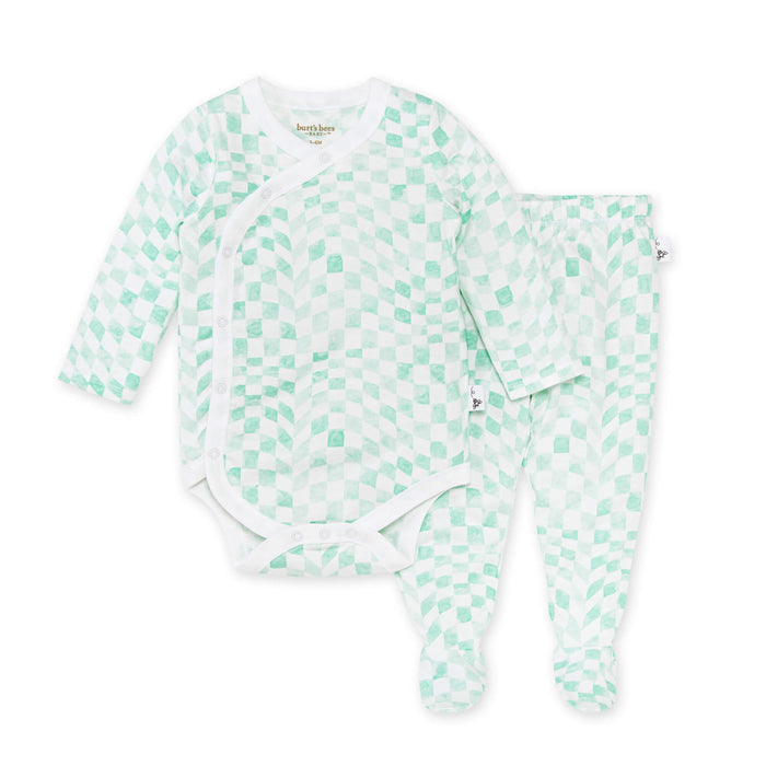 Burt's Bees Wavy Check Wrap Front Bodysuit & Footed Pant Set(store)