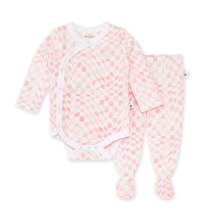 Burt's Bees Wavy Check Wrap Front Bodysuit & Footed Pant Set(store)