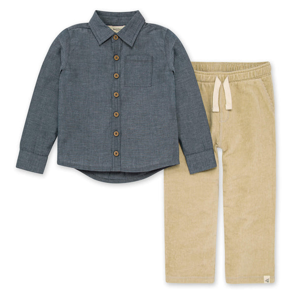 Burt's Bees Baby Chambray Button Down Shirt & Raised Rib Pant Set