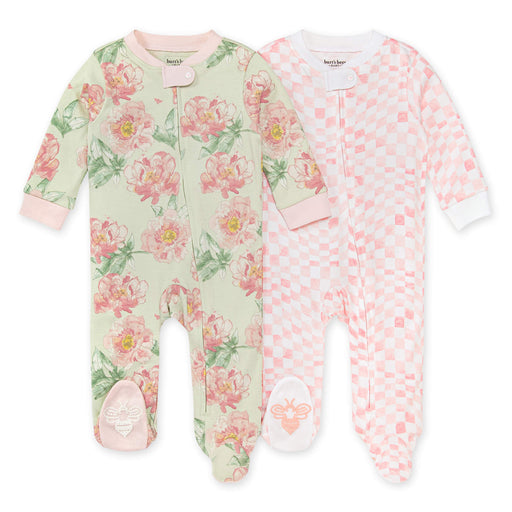 Burts Bees Baby Girl 2 Pack Soft Elegant Floral & Wavy Check Sleep & Play