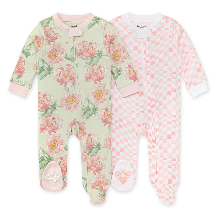 Burt's Bees Baby Girl 2 Pack Soft Elegant Floral & Wavy Check Sleep & Play