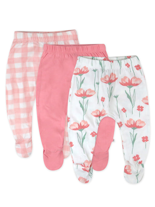 Honest Baby Clothing 3 Pack Organic Cotton Footed Pant, Strawberry Pink Floral