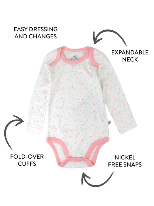 Honest Baby Clothing 5 Pack Organic Cotton Long Sleeve Bodysuits, Twinkle Star Pink