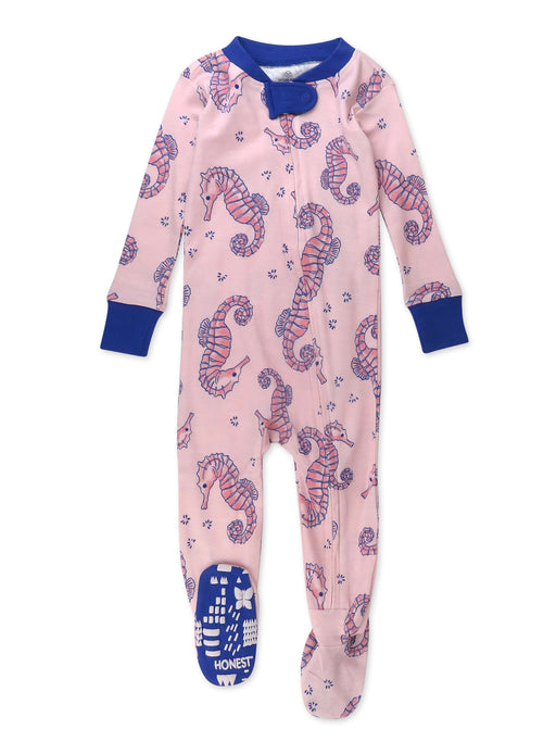 Honest Baby Clothing Organic Cotton Snug-Fit Footed Pajama,Sea Horse