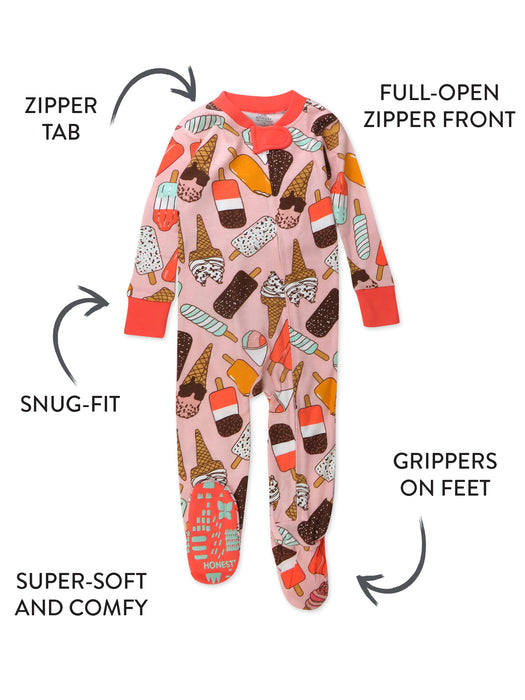 Honest Baby Clothing Organic Cotton Snug-Fit Footed Pajama, Ice Cream Rose