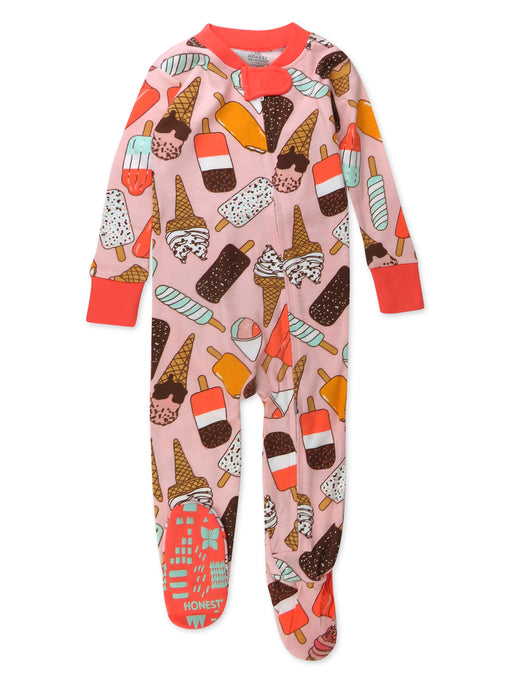 Honest Baby Clothing Organic Cotton Snug-Fit Footed Pajama, Ice Cream Rose