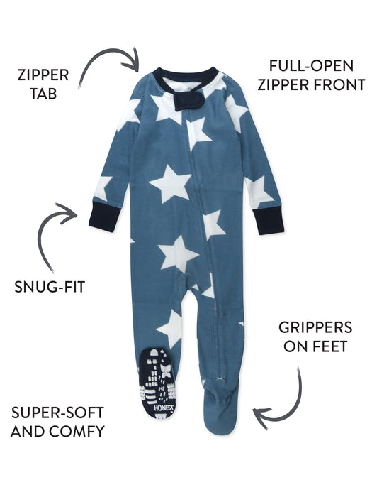 Honest Baby Clothing Organic Cotton Snug-Fit Footed Pajama Jumbo Star Blue