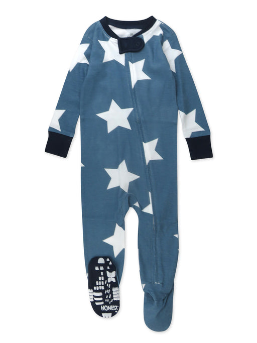 Honest Baby Clothing Organic Cotton Snug-Fit Footed Pajama Jumbo Star Blue