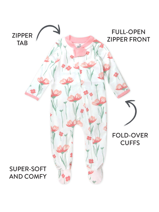 Honest Baby Clothing Organic Cotton Strawberry Pink Floral Sleep and Play