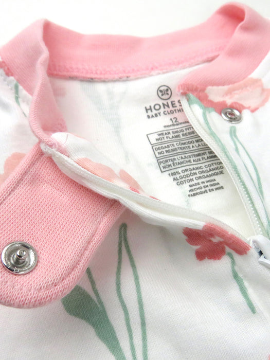 Honest Baby Clothing Organic Cotton Strawberry Pink Floral Snug Fit Footed Pajamas