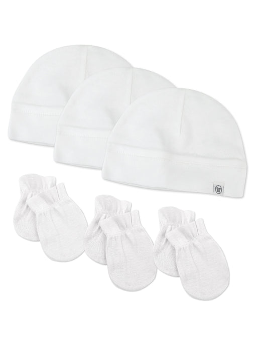 Honest Baby Clothing 6 Piece Organic Cotton Cap and Mitt Set, Bright White