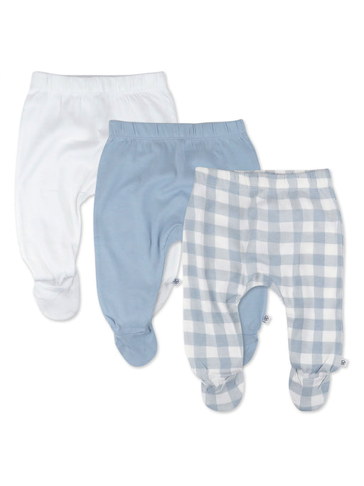 Honest Baby Clothing 3 Pack Organic Cotton Footed Pants, Blue Painted Buffalo Check