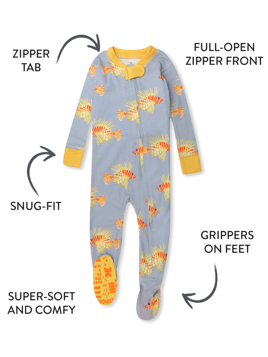 Honest Baby Clothing Organic Cotton Snug-Fit Footed Pajama, Lion Fish