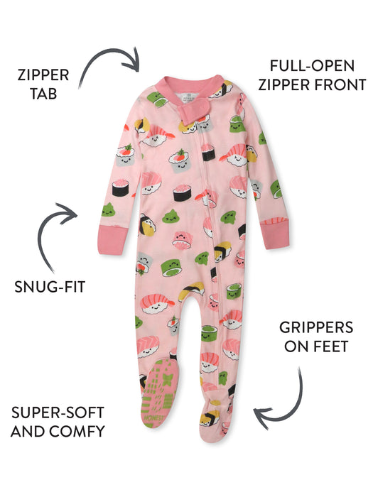 Honest Baby Clothing Organic Cotton Snug-Fit Footed Pajama, Sushi