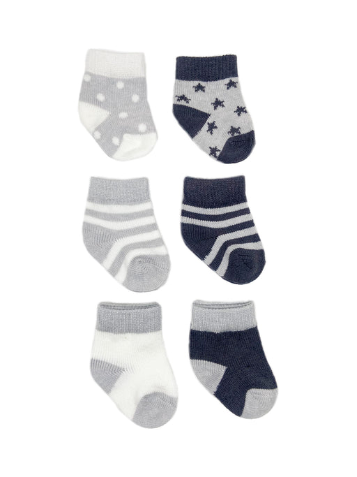 NYGB Light Weight Knit Jacquard Socks 6 Pack Newborn - Dark Grey Heather