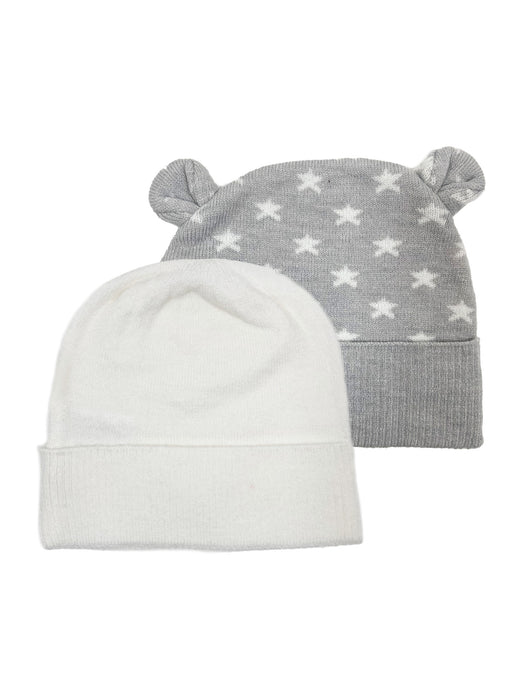 NYGB Knit Star Jacquard Bear Ear Hat and Solid Hat 2 Pack Newborn - Cloud