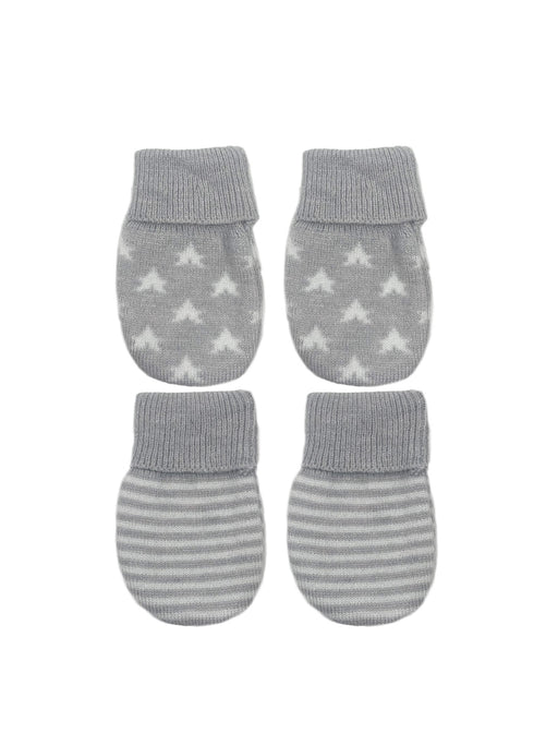 NYGB Knit Star and Stripe Scratch Mitten 2 Pack Newborn - Cloud