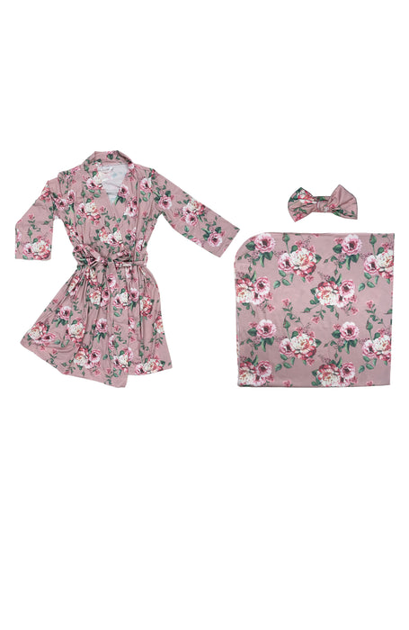 Toby Fairy Women's Robe and Matching Wrap 3 Piece Set Desert Rose