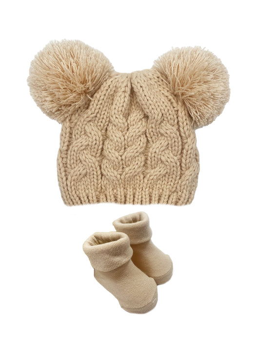 Angelface Anabelle Cable Hat and Booties Set in Soft Sand