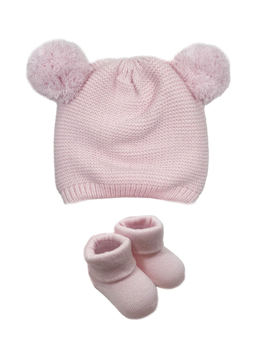 NYGB Double Pom Hat and Bootie Set in Precious Pink